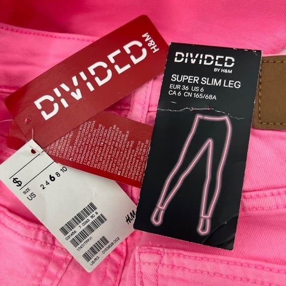 NWT H&M Divided Hot Pink Super Slim Leg Jeans Size 6 Women’s - Picture 5 of 6